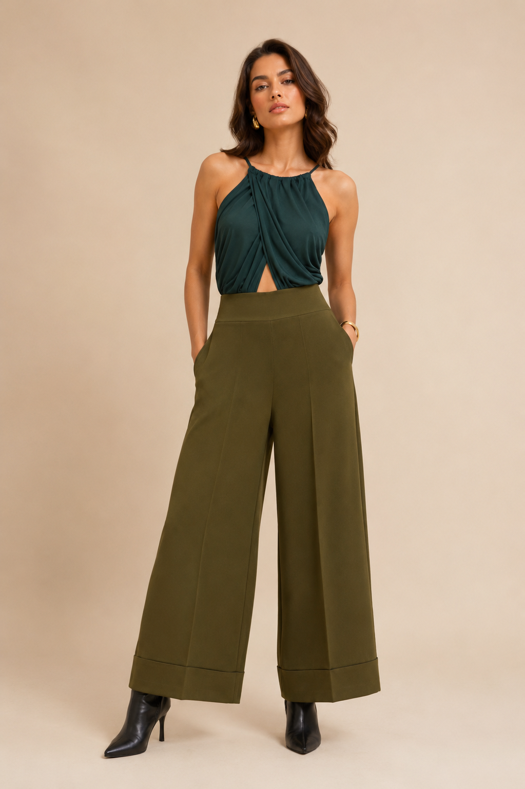 Olive Wide-Leg Pants