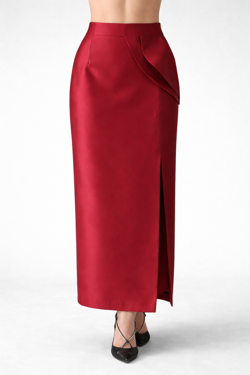 Satin Ruffle Midi Skirt