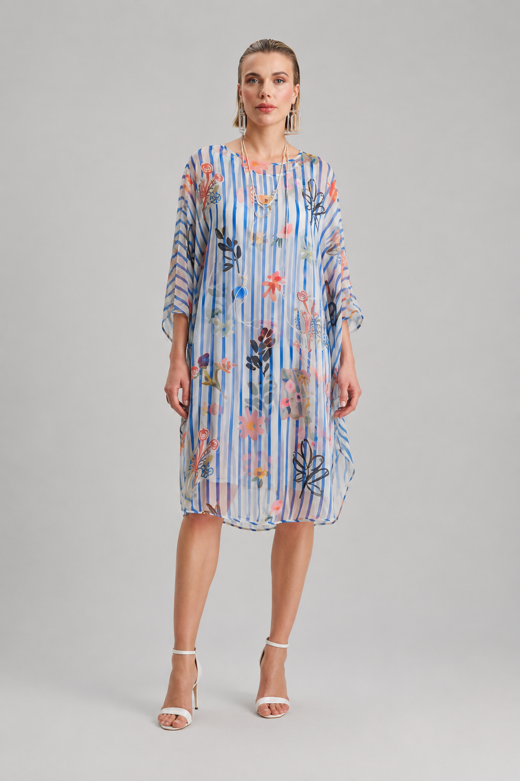 2-Piece Striped Floral Chiffon Set