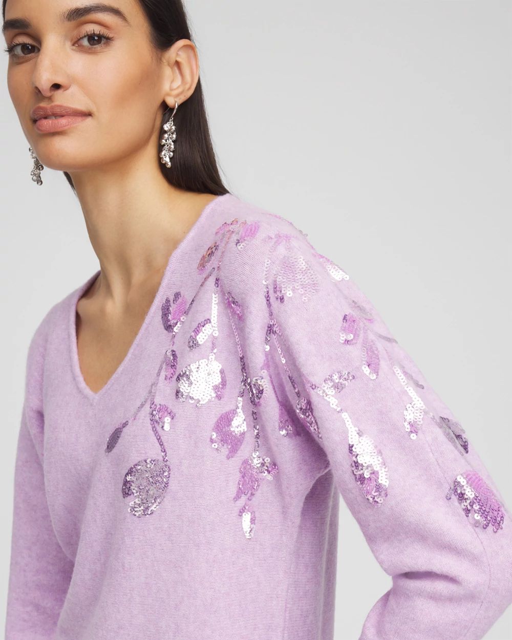 Sequin-Embellished V-Neck Sweater