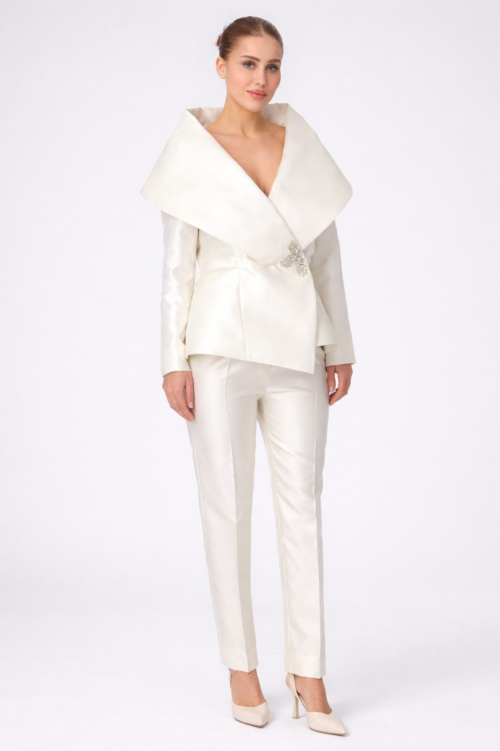 Ivory Draped Collar Statement Jacket