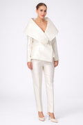 Ivory Draped Collar Statement Jacket
