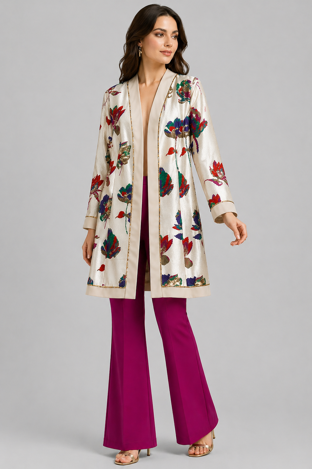 Printed Longline Jacket – Soft Ivory Bloom