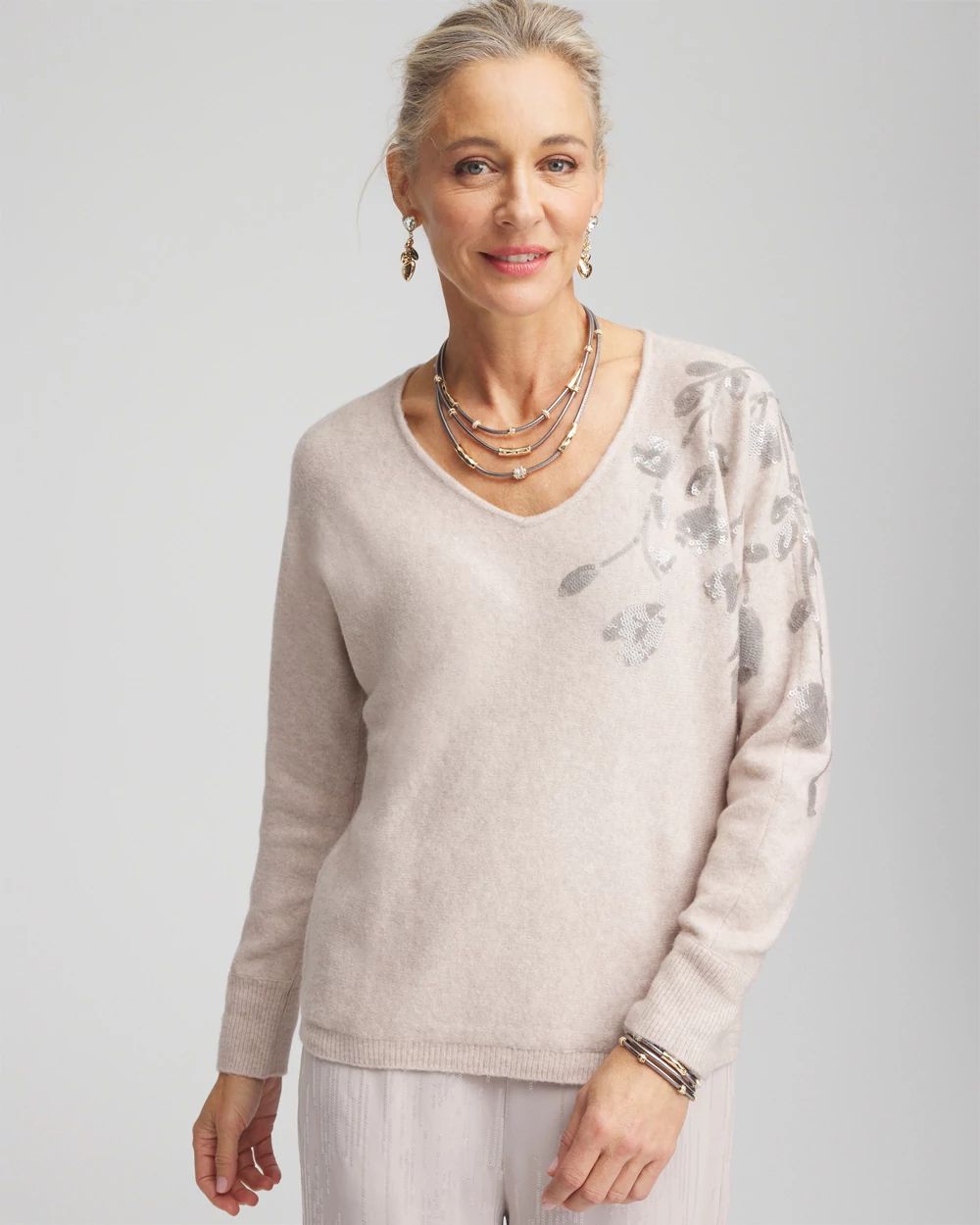 Sequin-Embellished V-Neck Sweater