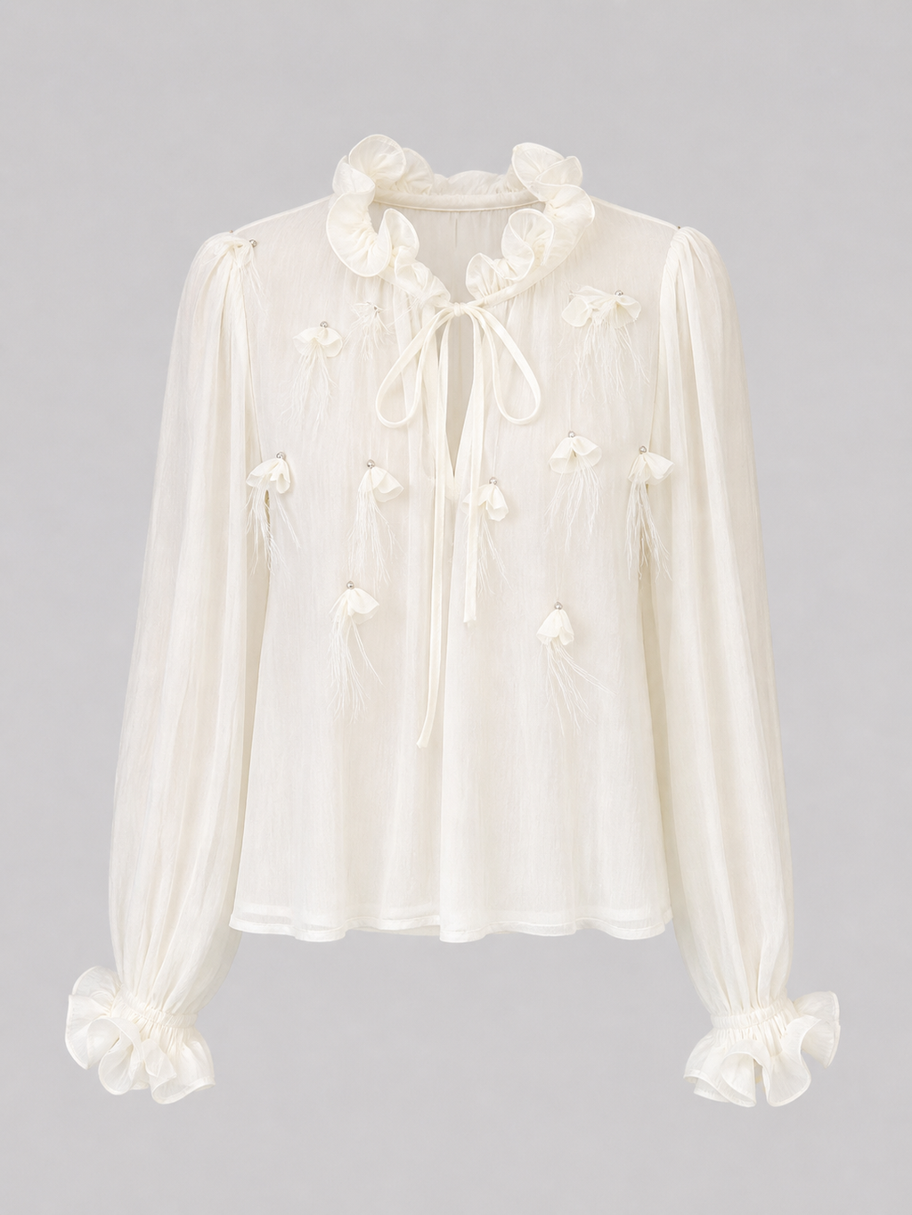 Sheer Embellished Ruffle Blouse