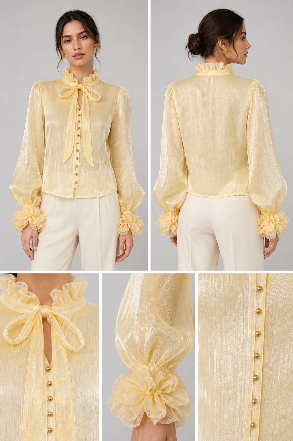 Lemon Silk Ruffle Blouse