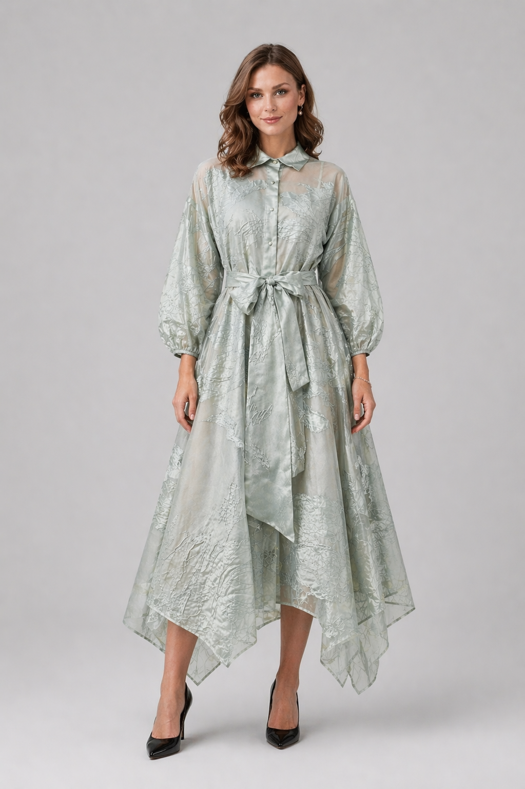 Sage Green Organza Midi Dress