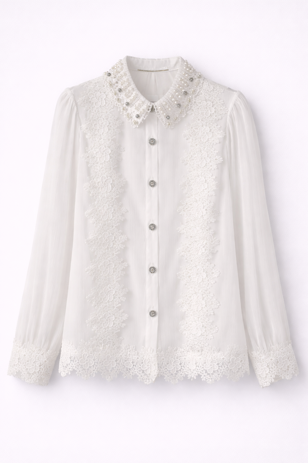 Pearl-Embellished Lace Blouse