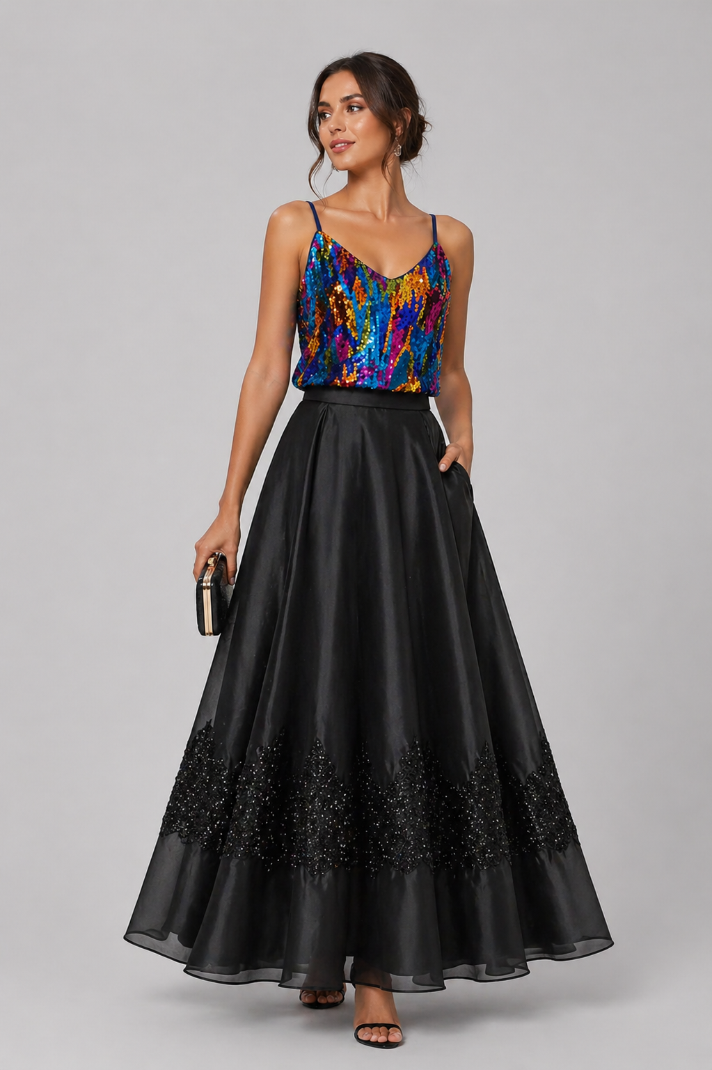 Embellished Maxi Skirt – Classic Noir Elegance