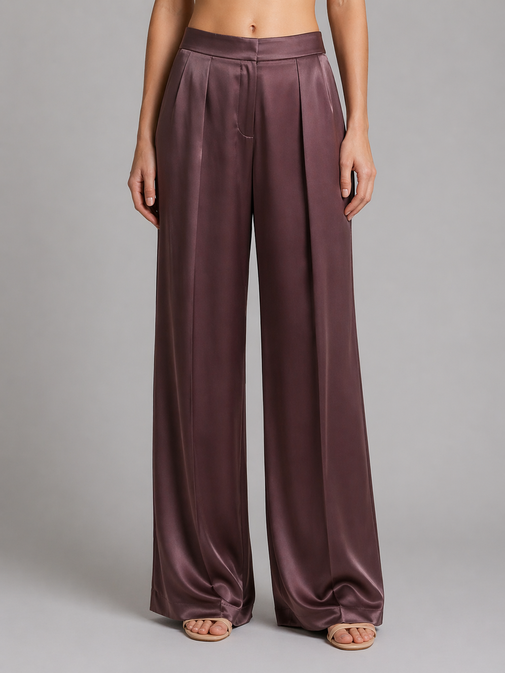 Satin Wide-Leg Pants – Dark Mauve Plum