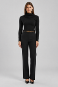 Asymmetric Draped-Neck Blouse – Black