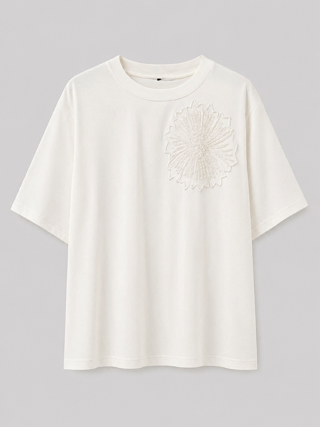 Elegant White Floral Applique Tee