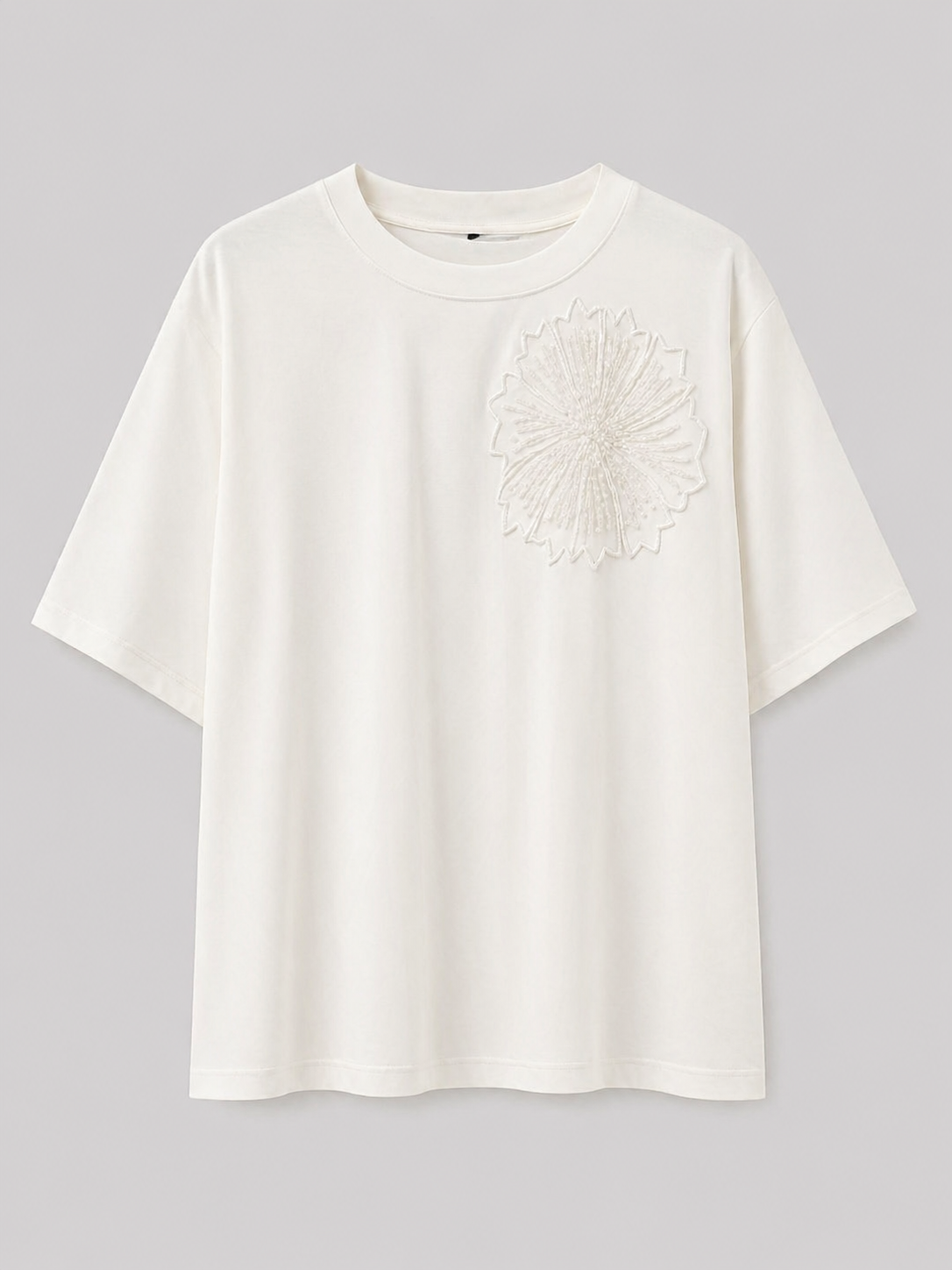Elegant White Floral Applique Tee