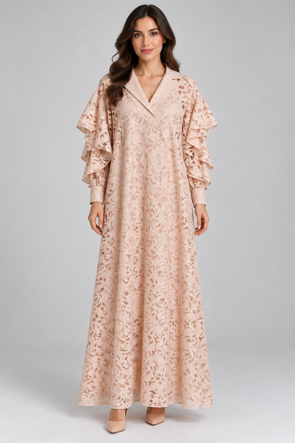 Pink Ruffled Lace Dress