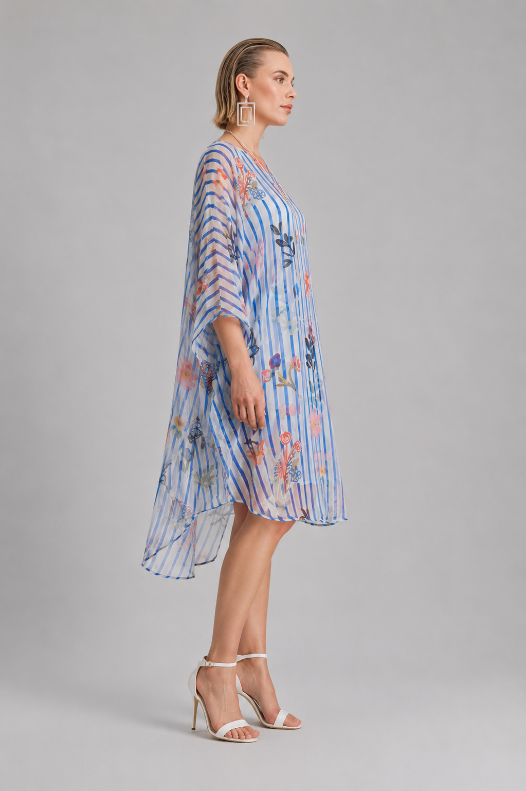 2-Piece Striped Floral Chiffon Set