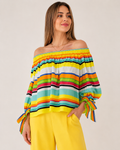 Vibrant Multi-Color Striped Off-the-Shoulder Blouse