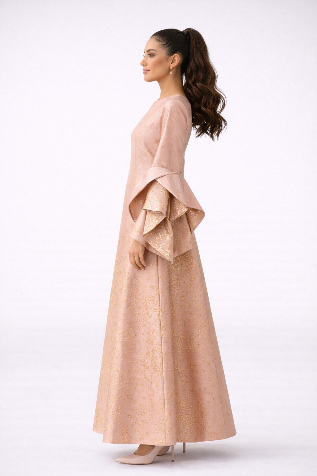 Blush Gold Embroidered Statement Dress