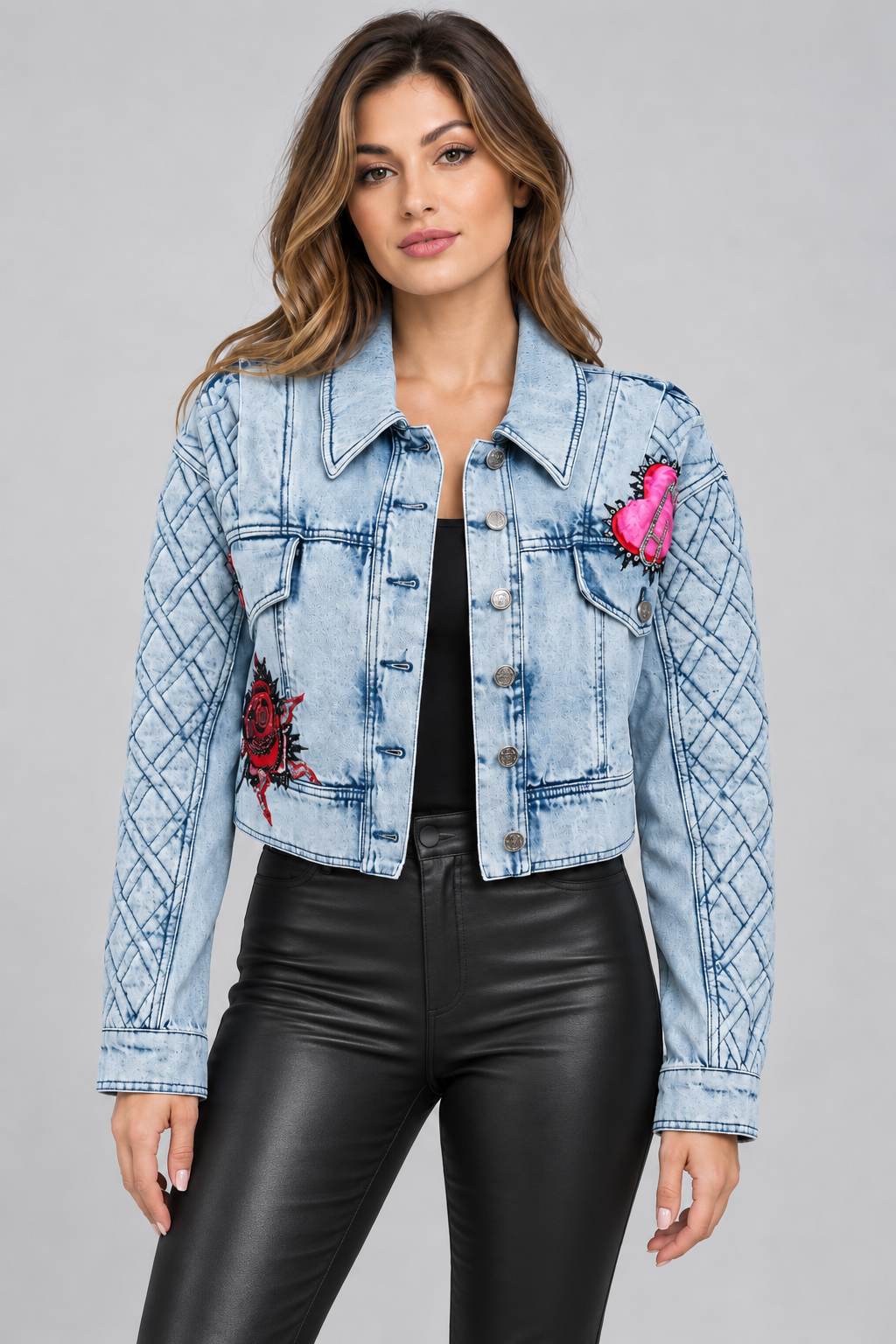 Gizia Embroidered Cropped Denim Jacket