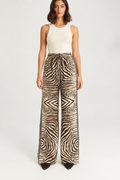 Zebra & Grid Print Wide-Leg Pants