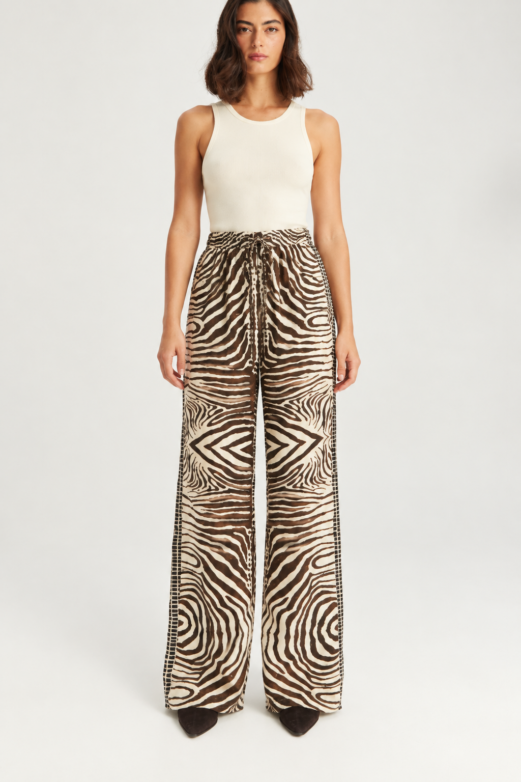 Zebra & Grid Print Wide-Leg Pants