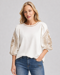 Ivory Embroidered sleeve blouse