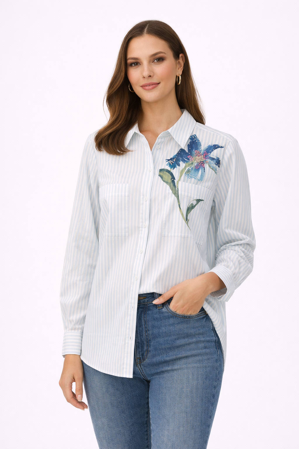Chico’s Artistic Floral Striped Shirt