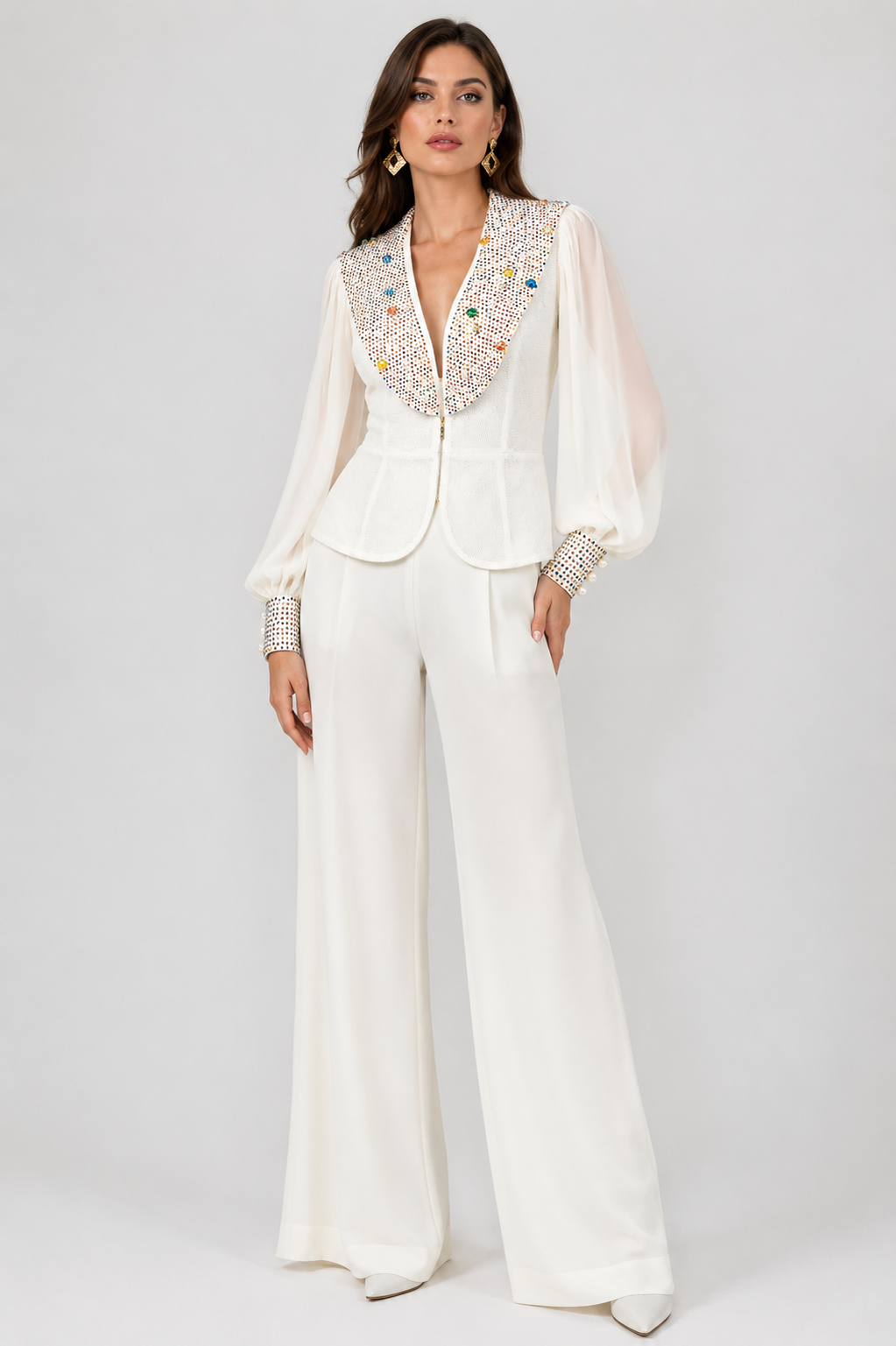 Vibrant Rhinestone-Encrusted Mesh Blazer