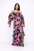 Midnight Bloom Off-Shoulder Gown