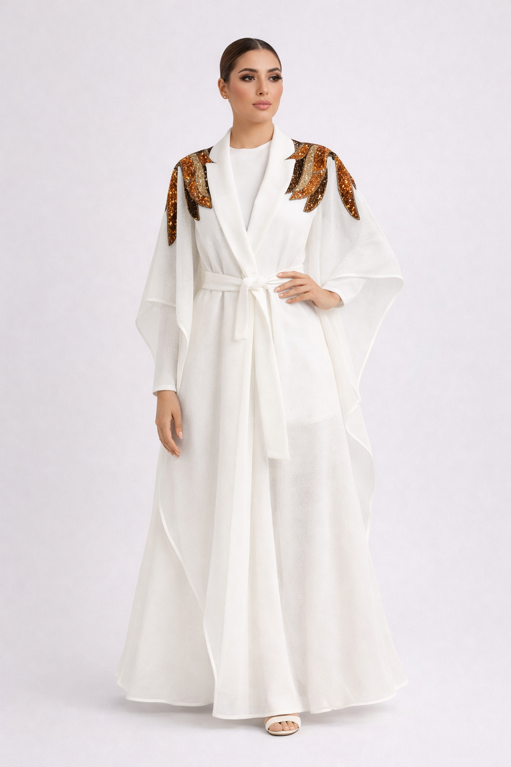 White sequined Cape Dress