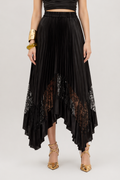 Pleated Lace Panel Skirt – Black