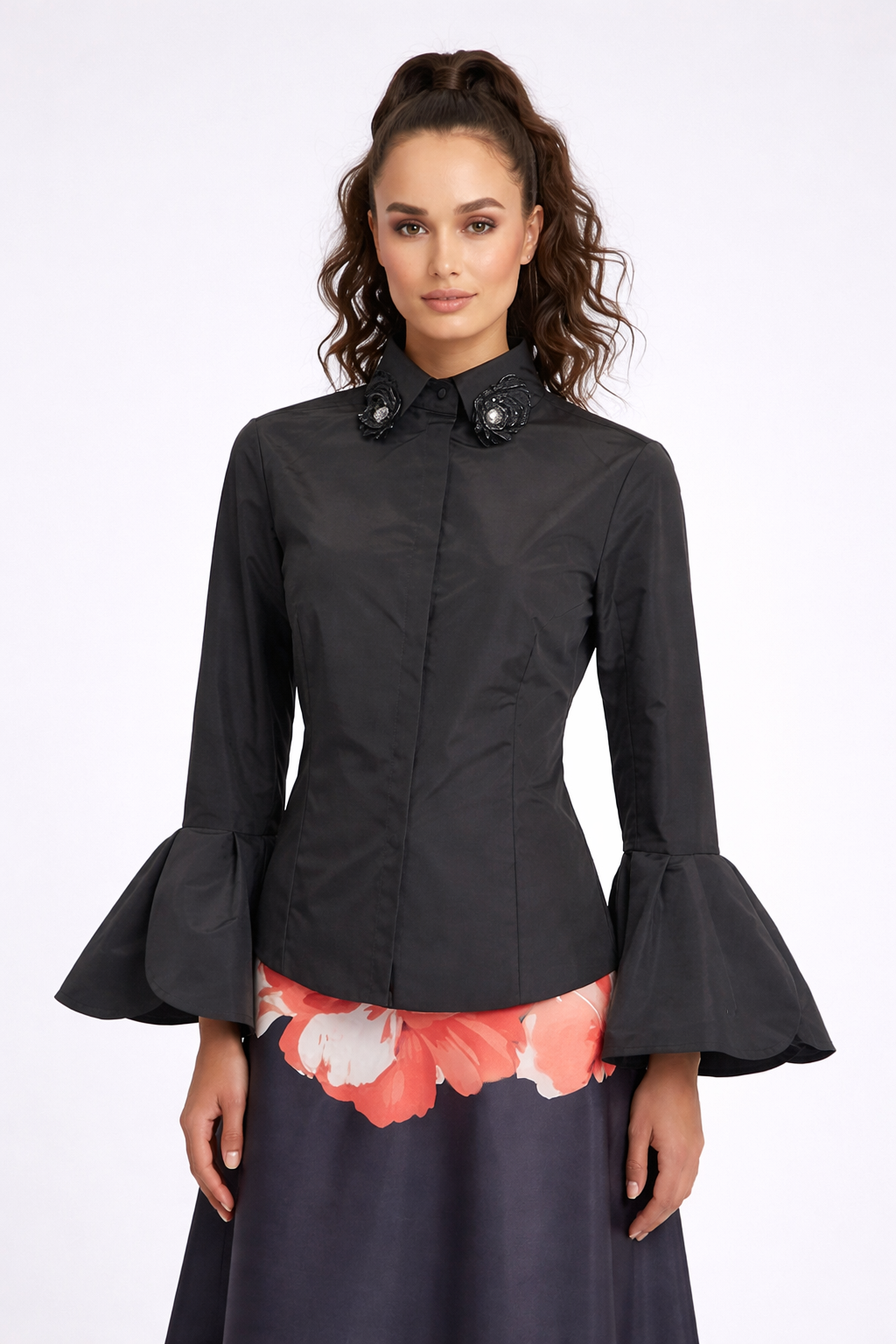 Black Embellished Collar Blouse