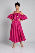 Fuchsia Jacquard Cold-Shoulder Midi Dress