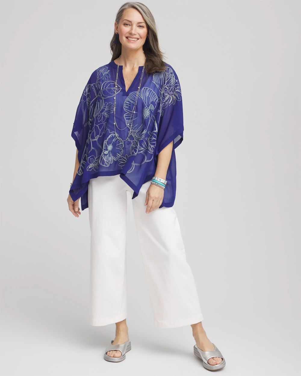 Royal Blue Floral Poncho Blouse