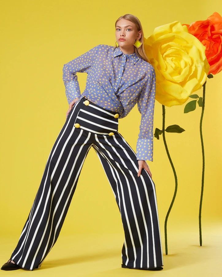 Nautical Stripe Wide-Leg Pants
