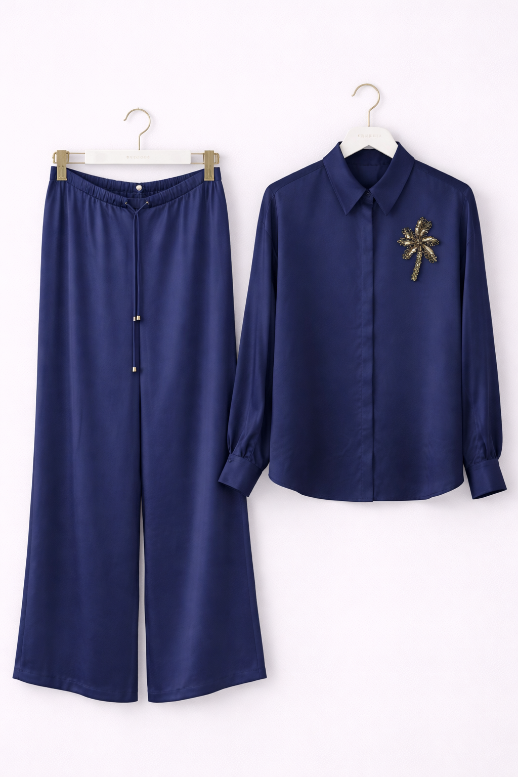 Navy Blue Satin Shirt