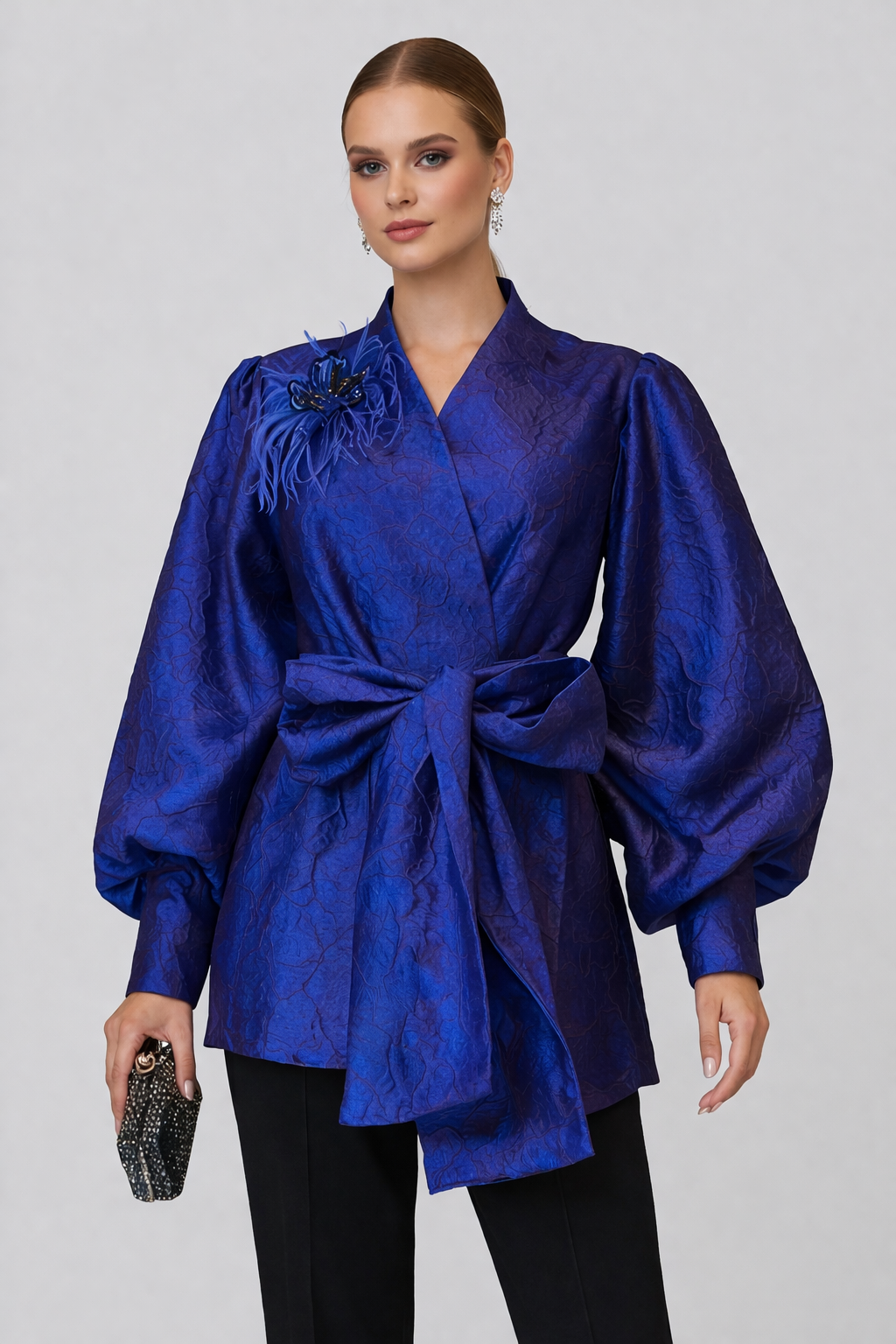 Royal Blue Textured Wrap Jacket