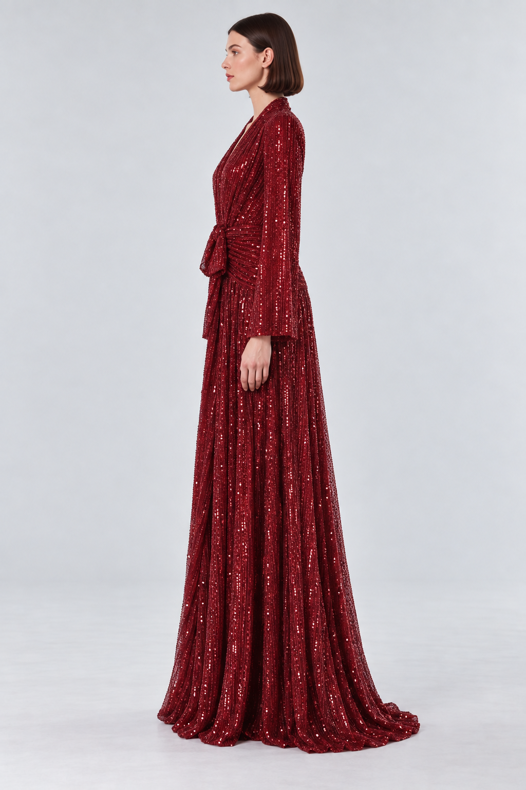 Burgundy Sequin Ruched Maxi Dress