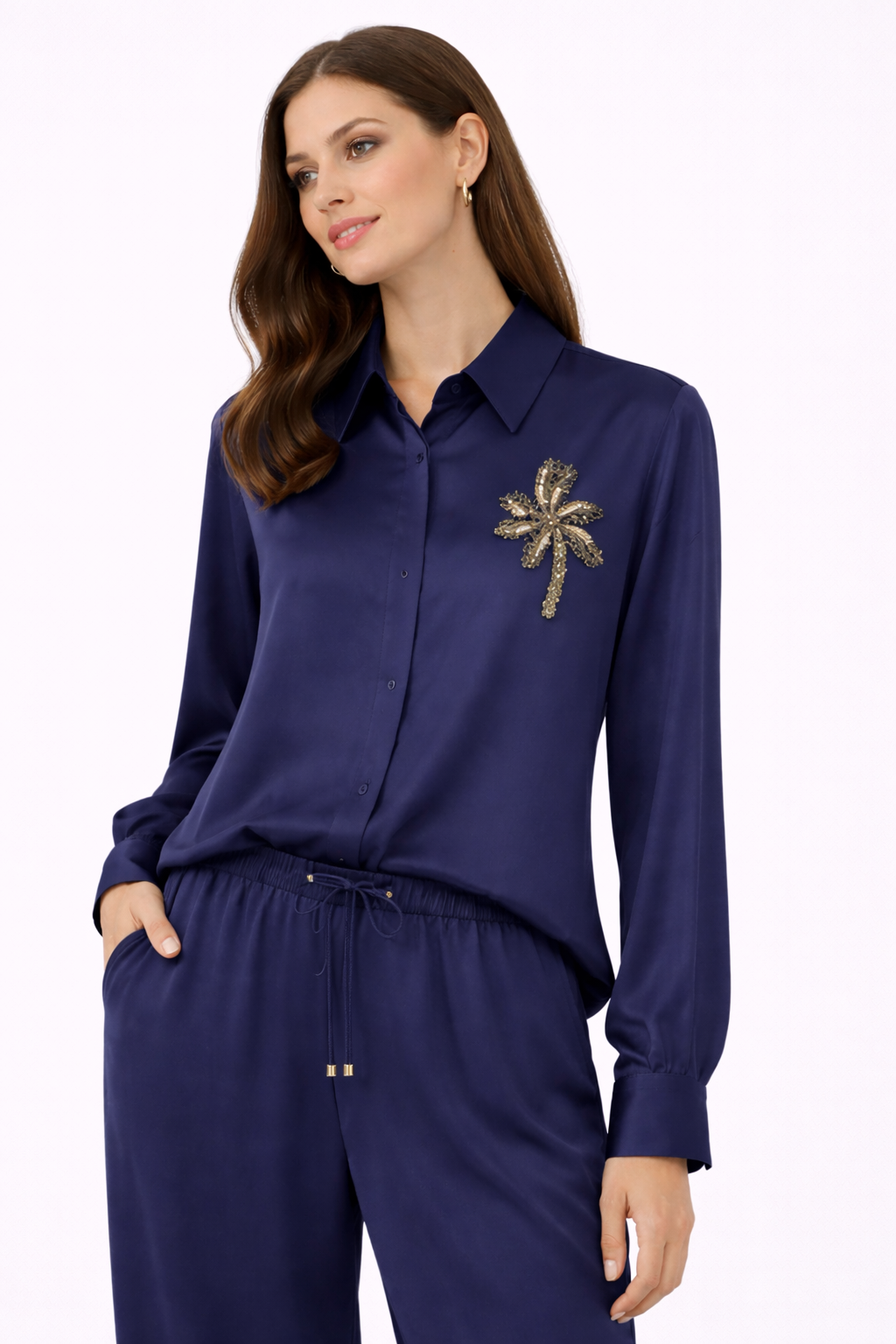 Navy Blue Satin Shirt