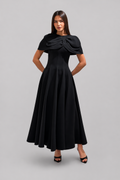 Black Sculpted Cape Midi Dress