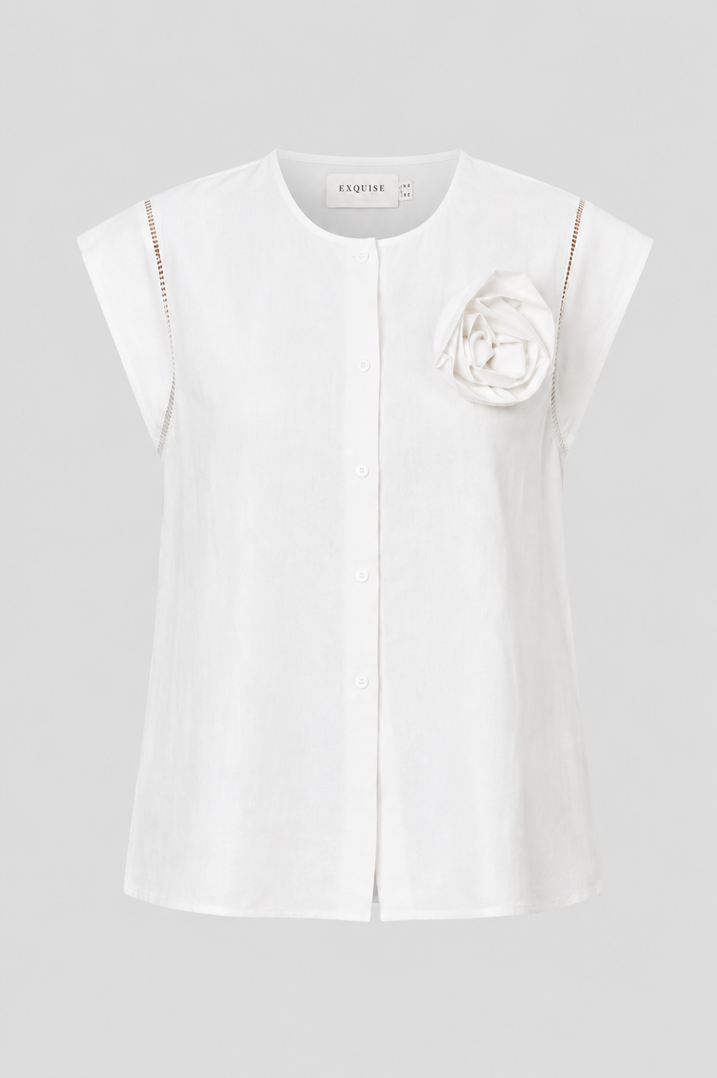 Elegant Linen Rosette Blouse