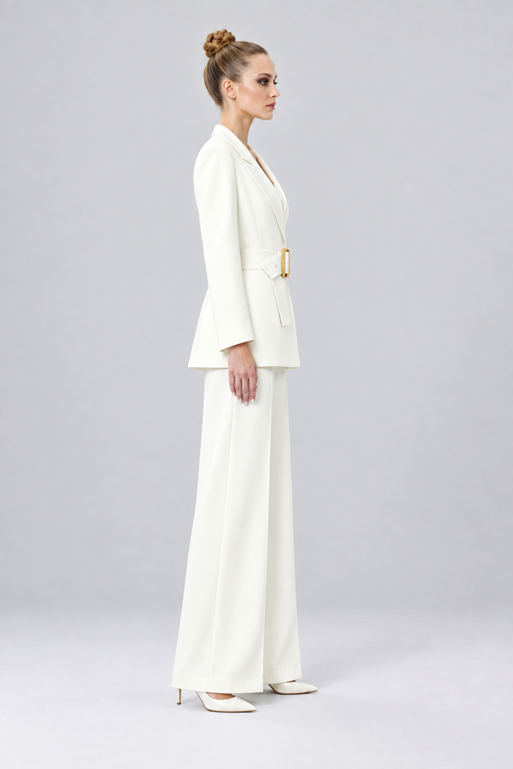 White Belted Tailored Suit