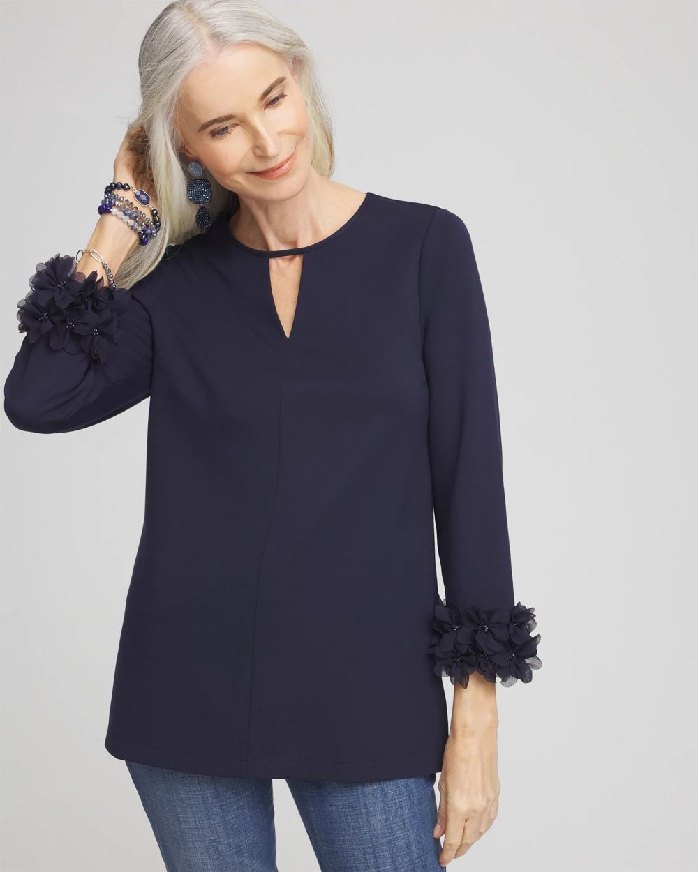 Navy Floral Cuff top