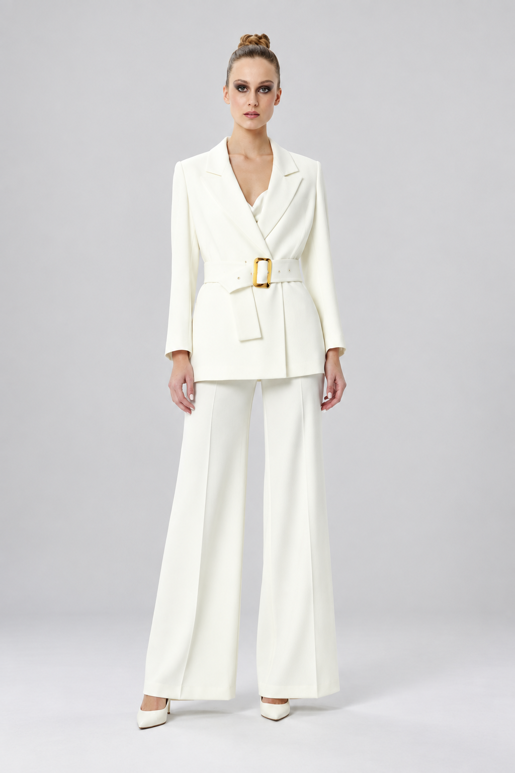White Belted Tailored Suit