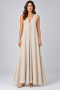 Natural Beige Linen Maxi Dress