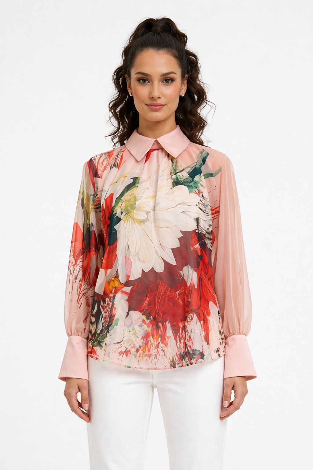 Sheer Floral Blouse – Blush Bloom