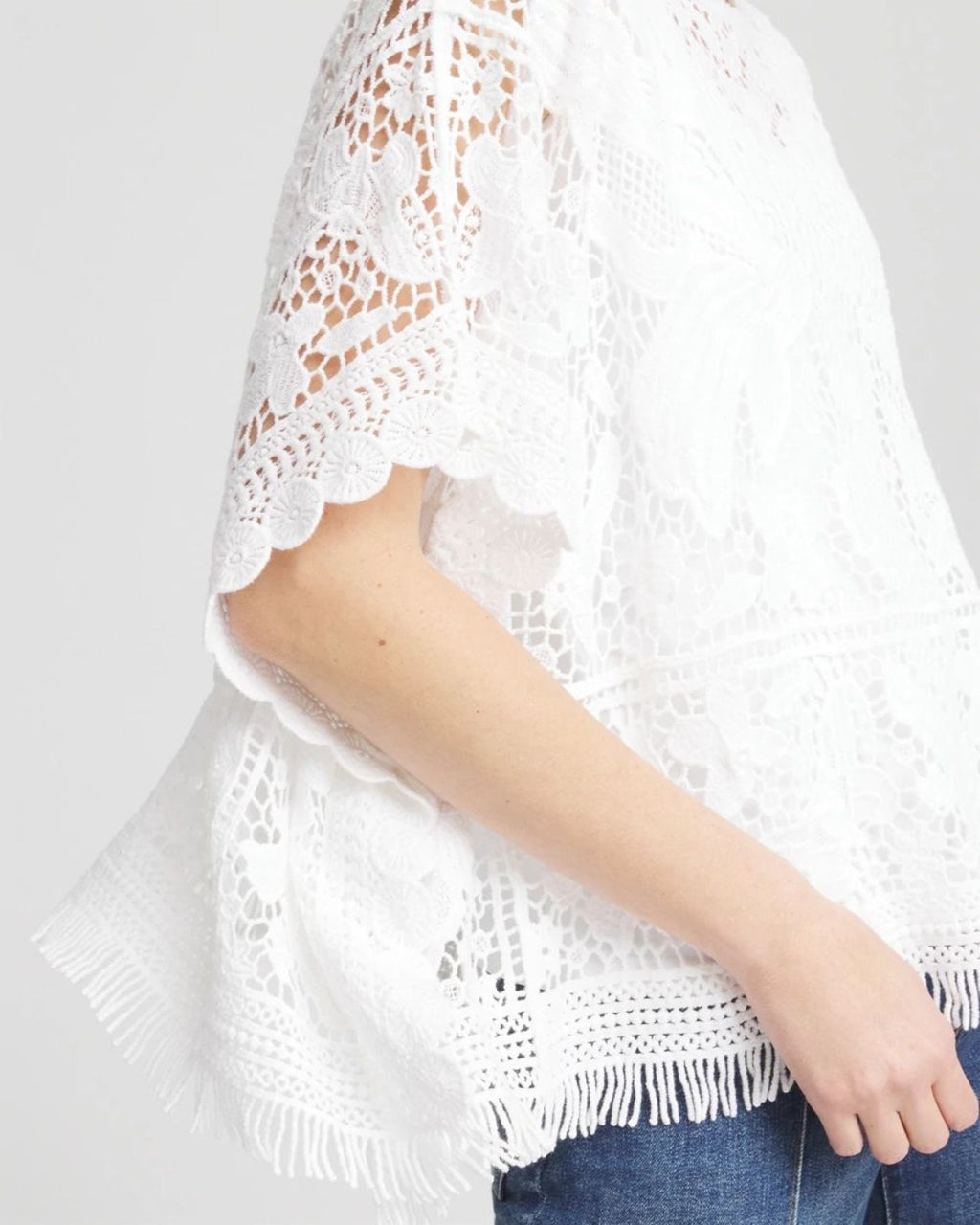Chic White Puff-Sleeve Top with Crochet Details