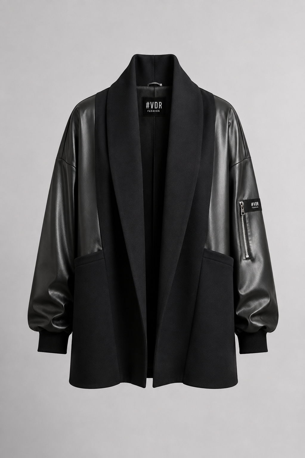 Leather-Sleeved Long coat