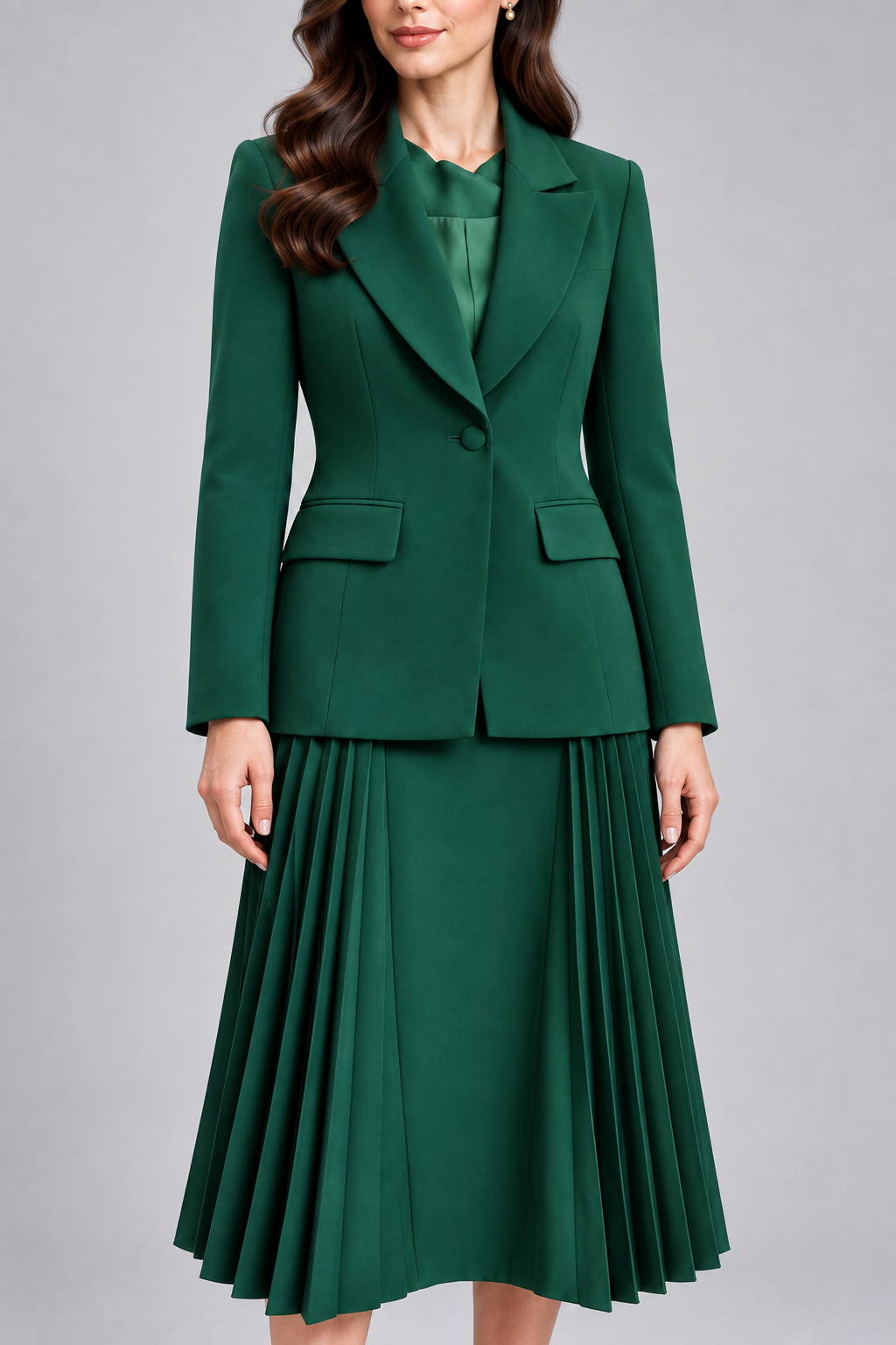 Emerald Green Blazer & Pleated Skirt Set