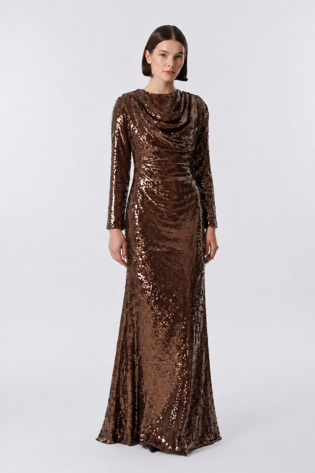 Sequin Evening Gown – Deep Bronze Cocoa