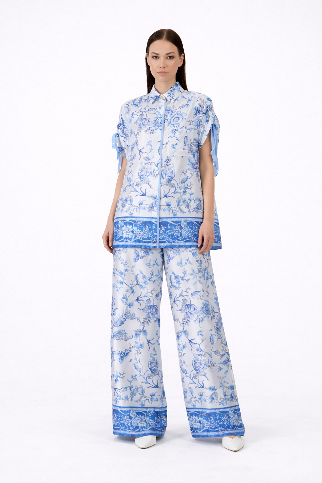 White -Blue Satin set